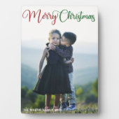 メリークリスマスエレガント赤い緑のスクリプト写真 フォトプラーク (正面)