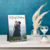 メリークリスマスエレガント赤い緑のスクリプト写真 フォトプラーク (側面)