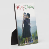 メリークリスマスエレガント赤い緑のスクリプト写真 フォトプラーク (側面)