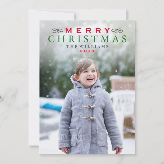 メリークリスマスエレガント赤と緑の写真 シーズンカード (正面)