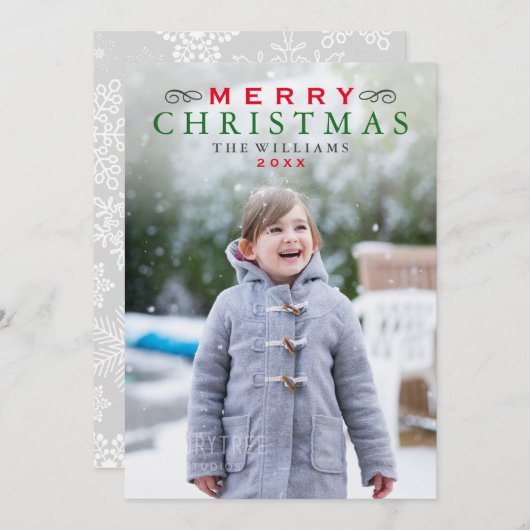 メリークリスマスエレガント赤と緑の写真 シーズンカード (正面/裏面)