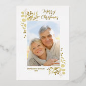 メリークリスマスエレガント金ゴールドの葉写真 箔シーズンカード (正面)