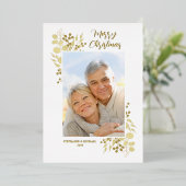 メリークリスマスエレガント金ゴールドの葉写真 箔シーズンカード (立ち正面)