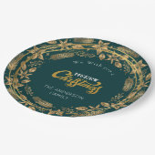 メリークリスマスエレガント金ゴールドアーチグリーン紙プラット ペーパープレート (アングル)