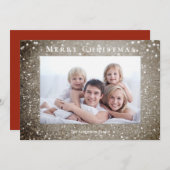 メリークリスマスエレガント金ゴールドグリッター赤写真 シーズンカード (正面/裏面)
