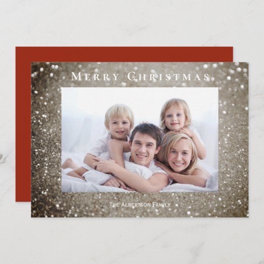 メリークリスマスエレガント金ゴールドグリッター赤写真 シーズンカード (正面/裏面)