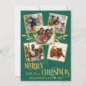 メリークリスマスエレガント金ゴールドグリーンフォトコラージュ シーズンカード (正面)