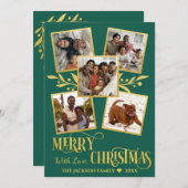 メリークリスマスエレガント金ゴールドグリーンフォトコラージュ シーズンカード (正面/裏面)