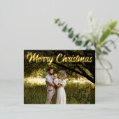 メリークリスマスエレガント金ゴールドスクリプトの写真 箔シーズンポストカード (立ち正面)
