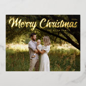 メリークリスマスエレガント金ゴールドスクリプトの写真 箔シーズンポストカード (正面)