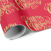 メリークリスマスエレガント金ゴールドスクリプトタイポグラフィレッド ラッピングペーパー (ロールコーナー)