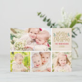 メリークリスマスエレガント金ゴールドスクリプトフォトコラージュ シーズンカード (スタンド正面)