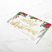 メリークリスマスエレガント金ゴールドスクリプトフローラの葉 箔シーズンカード (回転した状態)