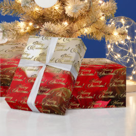 メリークリスマスエレガント金ゴールドスクリプトポインセチア ラッピングペーパー