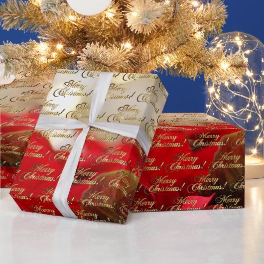 メリークリスマスエレガント金ゴールドスクリプトポインセチア ラッピングペーパー (クリスマス)