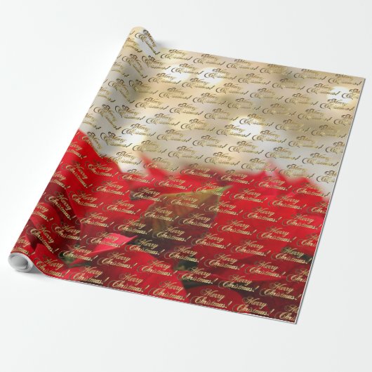 メリークリスマスエレガント金ゴールドスクリプトポインセチア ラッピングペーパー (アンロールド)