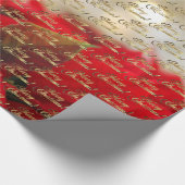 メリークリスマスエレガント金ゴールドスクリプトポインセチア ラッピングペーパー (角)