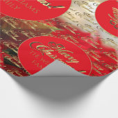 メリークリスマスエレガント金ゴールドスクリプトポインセチア ラッピングペーパー (角)