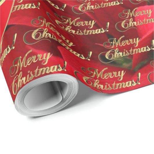 メリークリスマスエレガント金ゴールドスクリプトポインセチア ラッピングペーパー (ロールコーナー)