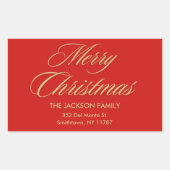 メリークリスマスエレガント金ゴールドスクリプトレッドホリデー 長方形シール (正面)