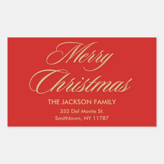 メリークリスマスエレガント金ゴールドスクリプトレッドホリデー 長方形シール (正面)