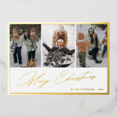 メリークリスマスエレガント金ゴールドスクリプト写真コラージュ 箔シーズンカード (正面)