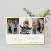 メリークリスマスエレガント金ゴールドスクリプト写真コラージュ 箔シーズンカード (立ち正面)