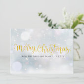 メリークリスマスエレガント金ゴールドスクリプト雪 シーズンカード (スタンド正面)