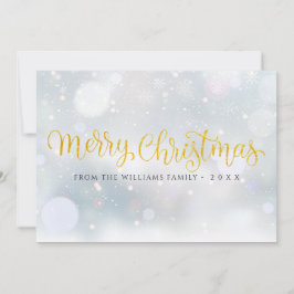 メリークリスマスエレガント金ゴールドスクリプト雪 シーズンカード