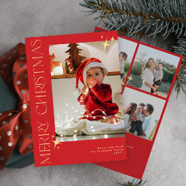 メリークリスマスエレガント金ゴールドタイポグラフィ赤 シーズンカード