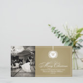 メリークリスマスエレガント金ゴールドモノグラム写真 シーズンカード (スタンド正面)