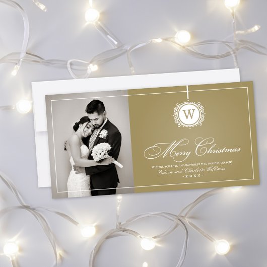 メリークリスマスエレガント金ゴールドモノグラム写真 シーズンカード