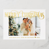 メリークリスマスエレガント金ゴールド写真白 箔シーズンカード (正面)