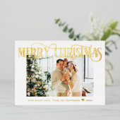 メリークリスマスエレガント金ゴールド写真白 箔シーズンカード (立ち正面)