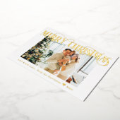 メリークリスマスエレガント金ゴールド写真白 箔シーズンカード (回転した状態)