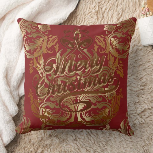 メリークリスマスエレガント金ゴールド化粧枕 クッション (ブランケット)
