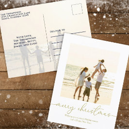 メリークリスマスエレガント金ゴールド書道二枚写真 シーズンポストカード