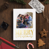 メリークリスマスエレガント金ゴールド書道二枚写真 箔シーズンポストカード