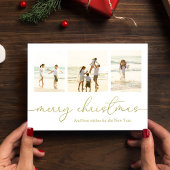 メリークリスマスエレガント金ゴールド書道4枚写真 シーズンポストカード