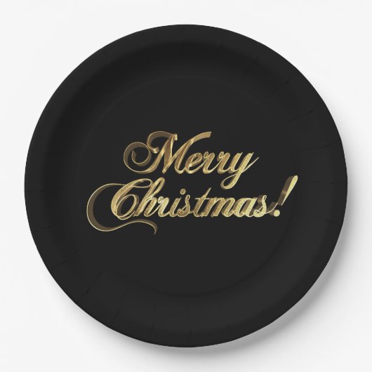 メリークリスマスエレガント金フェイク箔タイポグラフィ ペーパープレート (正面)