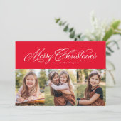 メリークリスマスエレガント3枚の写真レッド シーズンカード (スタンド正面)