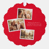 メリークリスマスエレガント4枚のコラージュ赤 オーナメントカード (裏面)