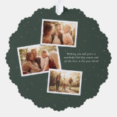 メリークリスマスエレガント4枚の写真コラージュ緑 オーナメントカード (裏面)