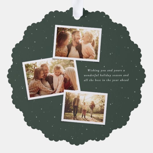 メリークリスマスエレガント4枚の写真コラージュ緑 オーナメントカード (裏面)