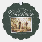 メリークリスマスエレガント4枚の写真コラージュ緑 オーナメントカード (正面)