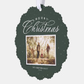 メリークリスマスエレガント4枚の写真コラージュ緑 オーナメントカード (左)