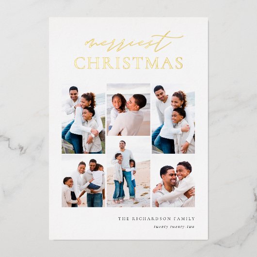 メリークリスマスエレガント6フォトコラージュ 箔シーズンカード (正面)