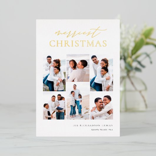 メリークリスマスエレガント6フォトコラージュ 箔シーズンカード (立ち正面)