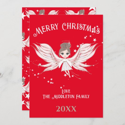 メリークリスマスエンジェルダークヘアレッド シーズンカード (正面/裏面)