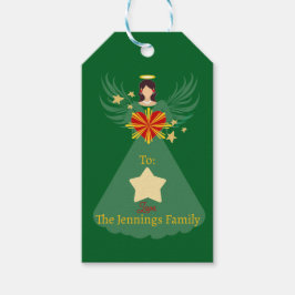 メリークリスマスエンジェルパーソナライズされたグリーンの名前 ギフトタグ